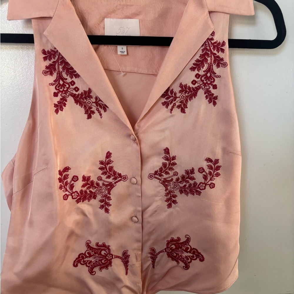 Cinq a Sept Pink Sleeveless Embellished Blouse